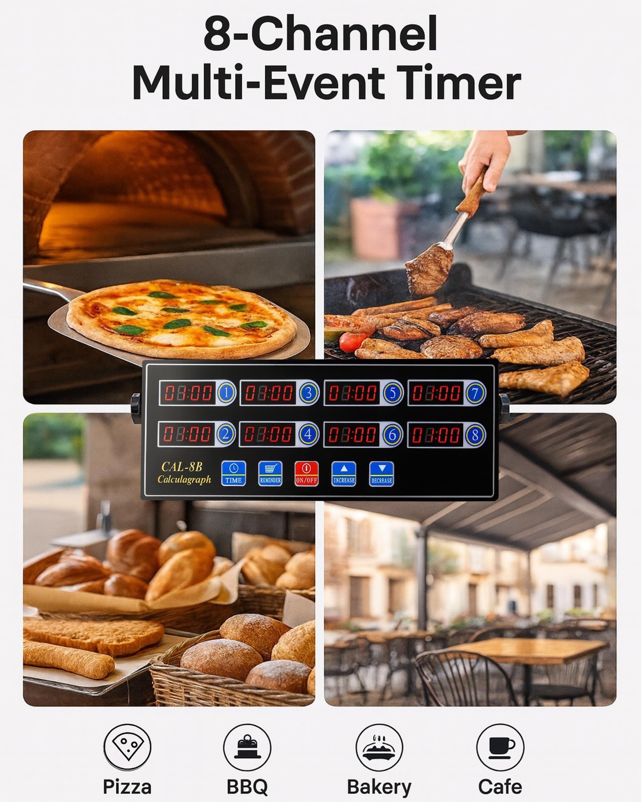 8-Channel Digital Kitchen Timer, Stainless Steel Countdown Timer with Loud Alarm