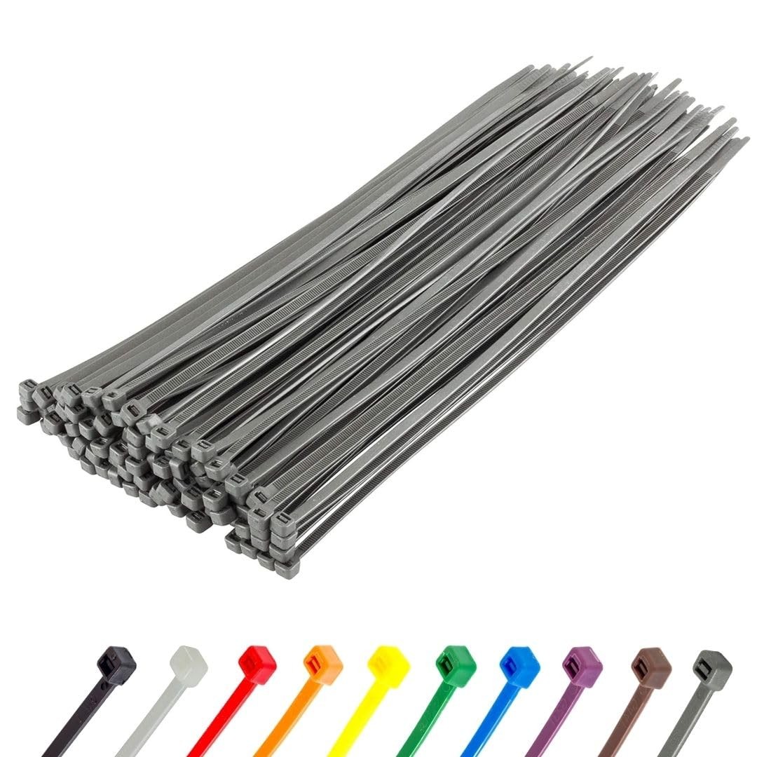 12 Inch Silver Gray Zip Ties 100 Pack 50lb Strength UV Resistant Nylon Cable