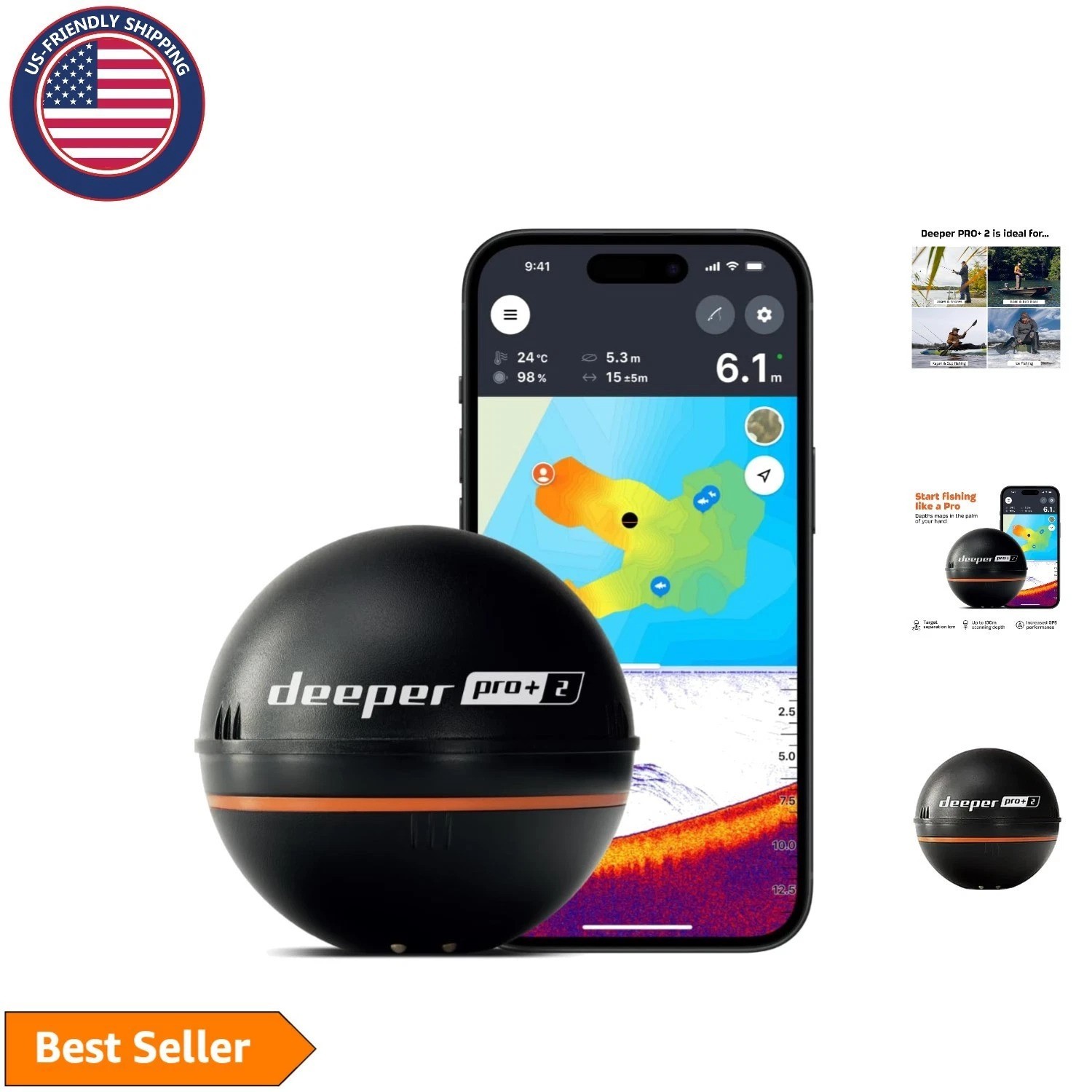 Wireless PRO+ 2 Sonar Depth Finder for Kayaks and Boats - Pinpoint Accuracy