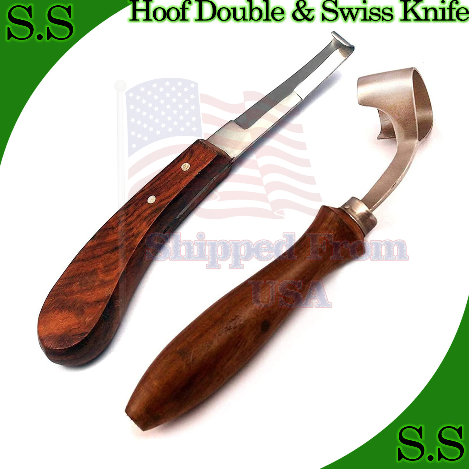 Veterinary Horse Hoof Double Edge & Swiss Knife 8" Instruments Set of 2