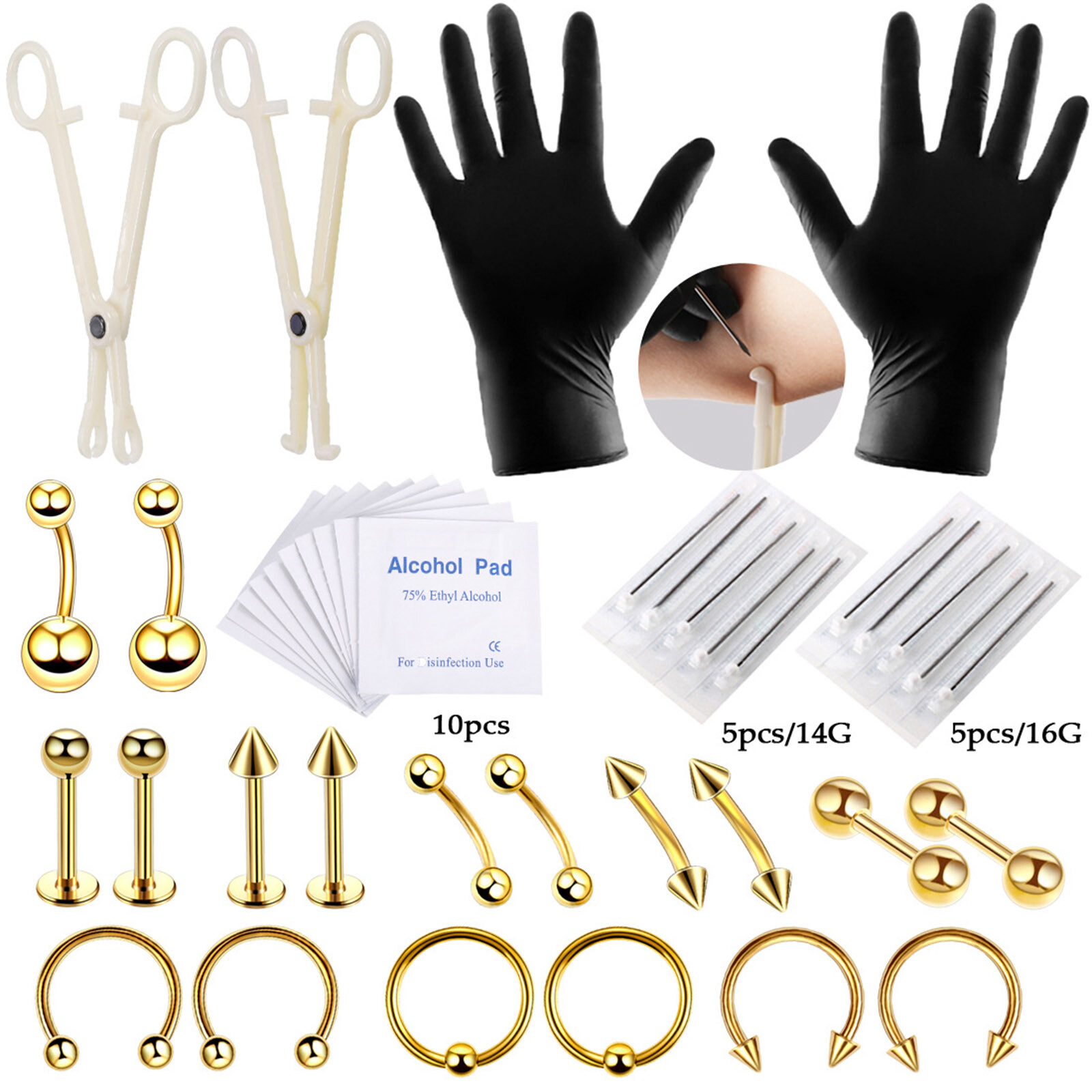 148X Professional Body Piercing Gun Tool Kit Ear Nose Navel Nipple Needles Set