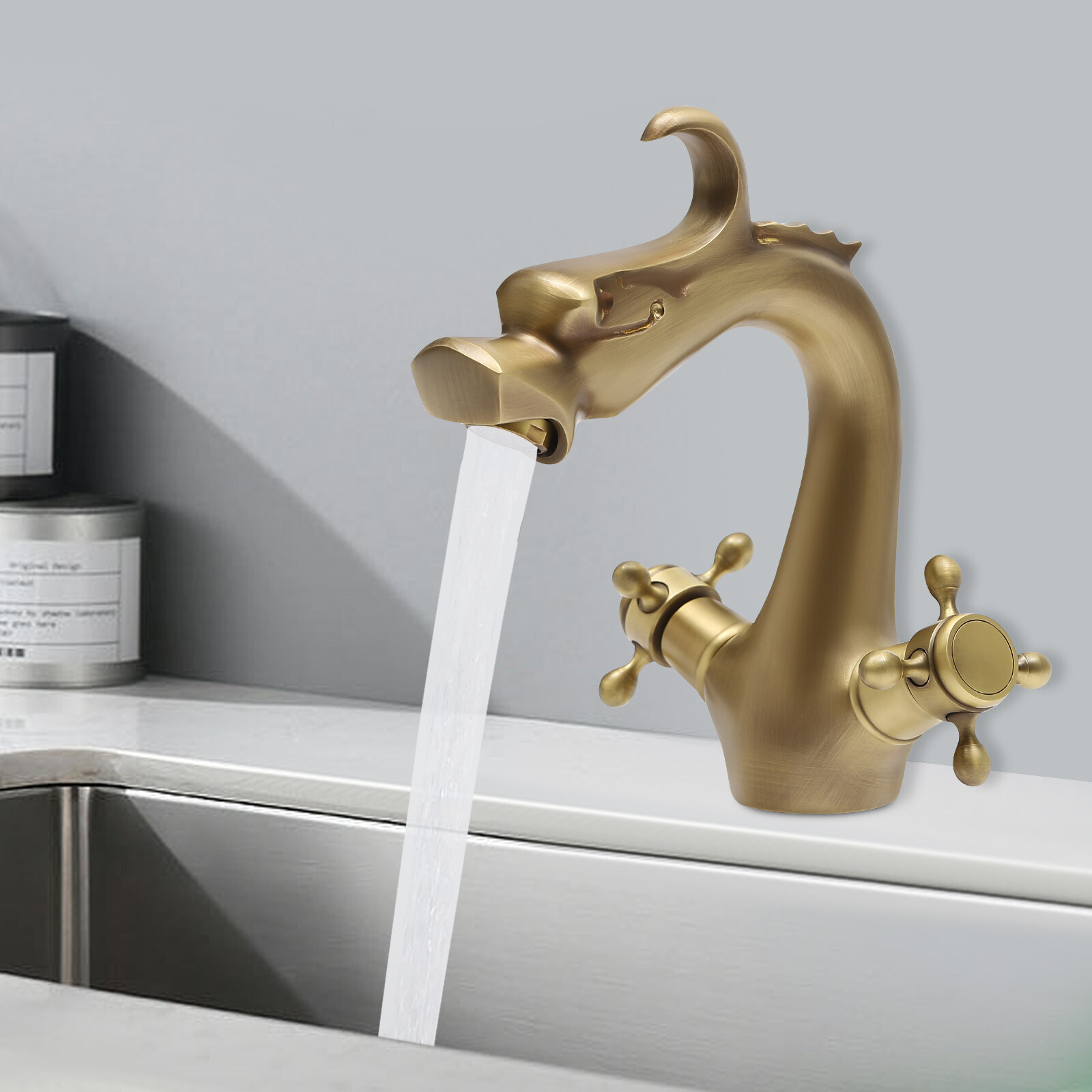 Antique Kitchen Sink Faucet Sprayer Mixer Tap Brass for Bar, Kitchen, Bathroom