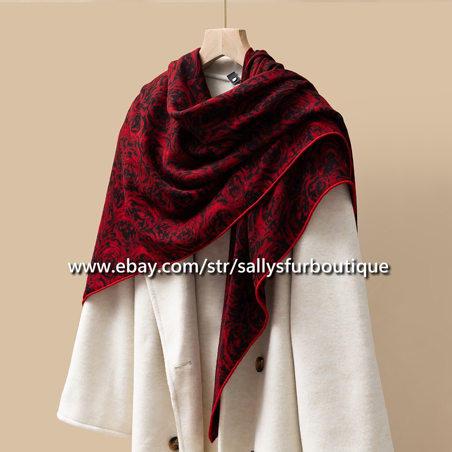 Sallys Boutique 70% Cashmere 30% Silk Wrap Scarf Roses Print Square Shawl 53"
