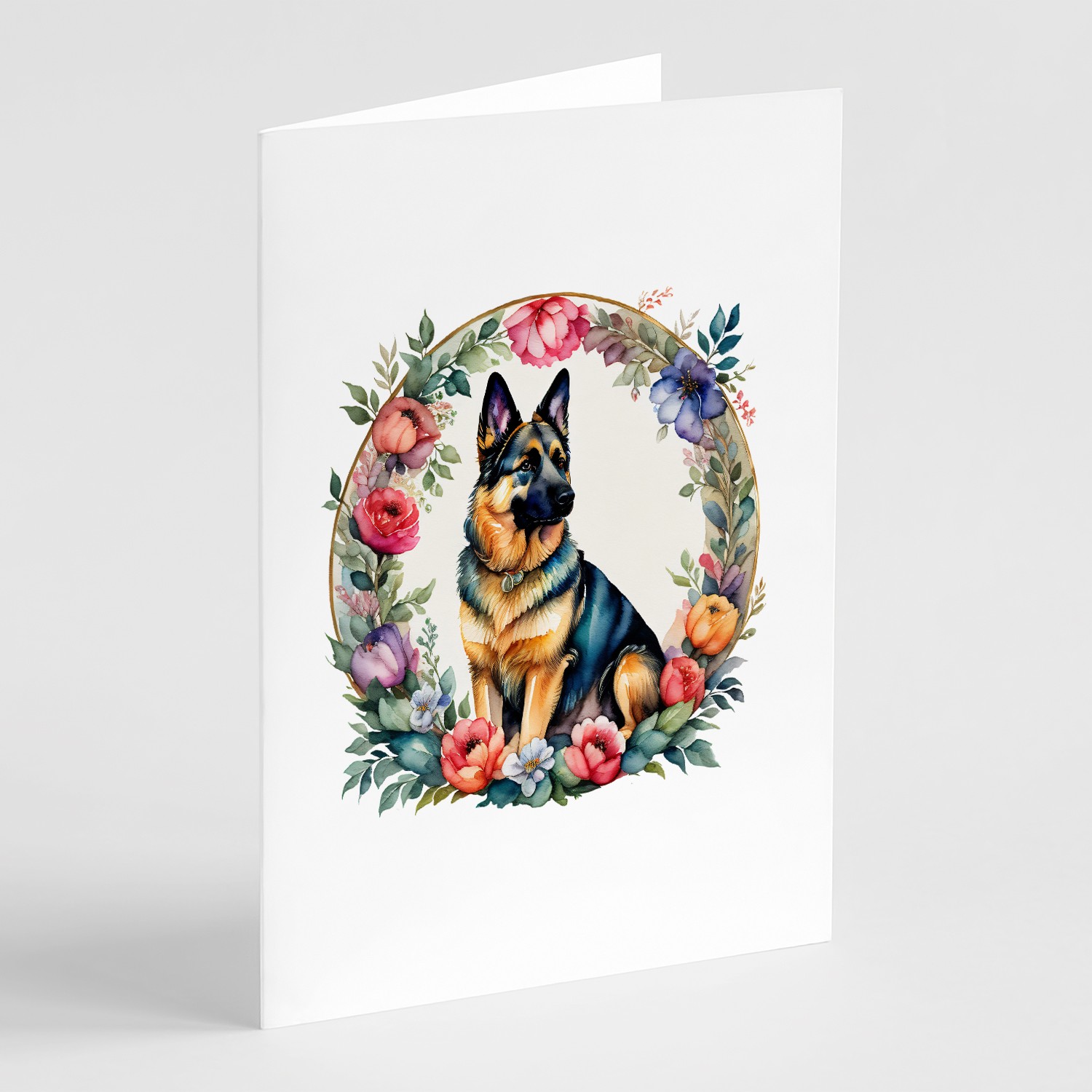 Caroline's Treasures German Shepherd and Flowers Greeting Cards Pack of 8