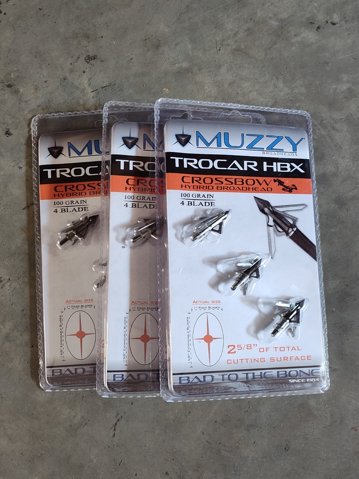 Muzzy Trocar HBX Hybrid Crossbow 4 blade 100 Gr 3 Broadheads Lot Of 3