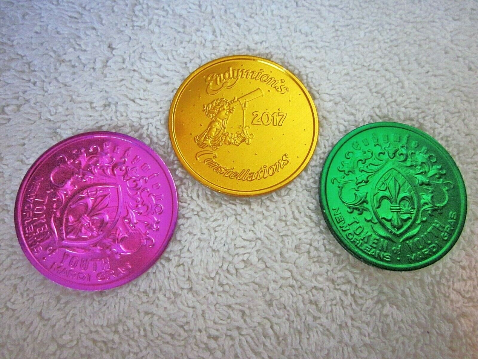ENDYMION 2017 SET of 3 PURPLE-GREEN-GOLD MARDI GRAS DOUBLOONS CONSTELLATIONS