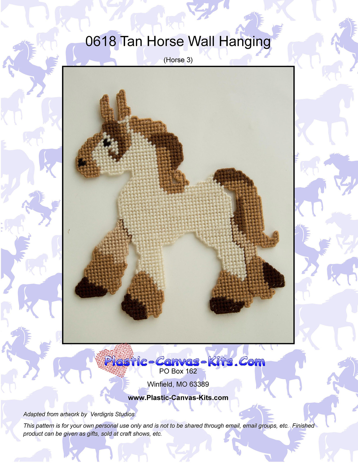 Tan Horse Wall Hanging-Plastic Canvas Pattern or Kit