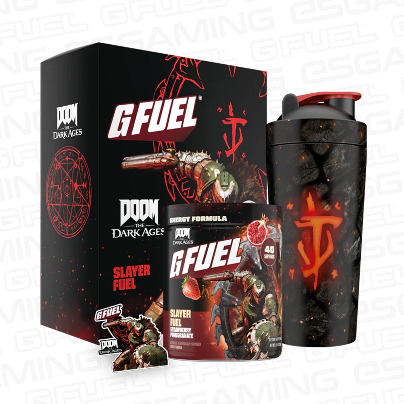 G Fuel DOOM The Dark Ages Slayer Collector's Box Tub Metal Shaker Cup + Sticker
