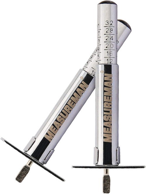Solid Brass Body Tire Tread Depth Gauge, 0-32nd, Aluminum Size: Aluminum Slide