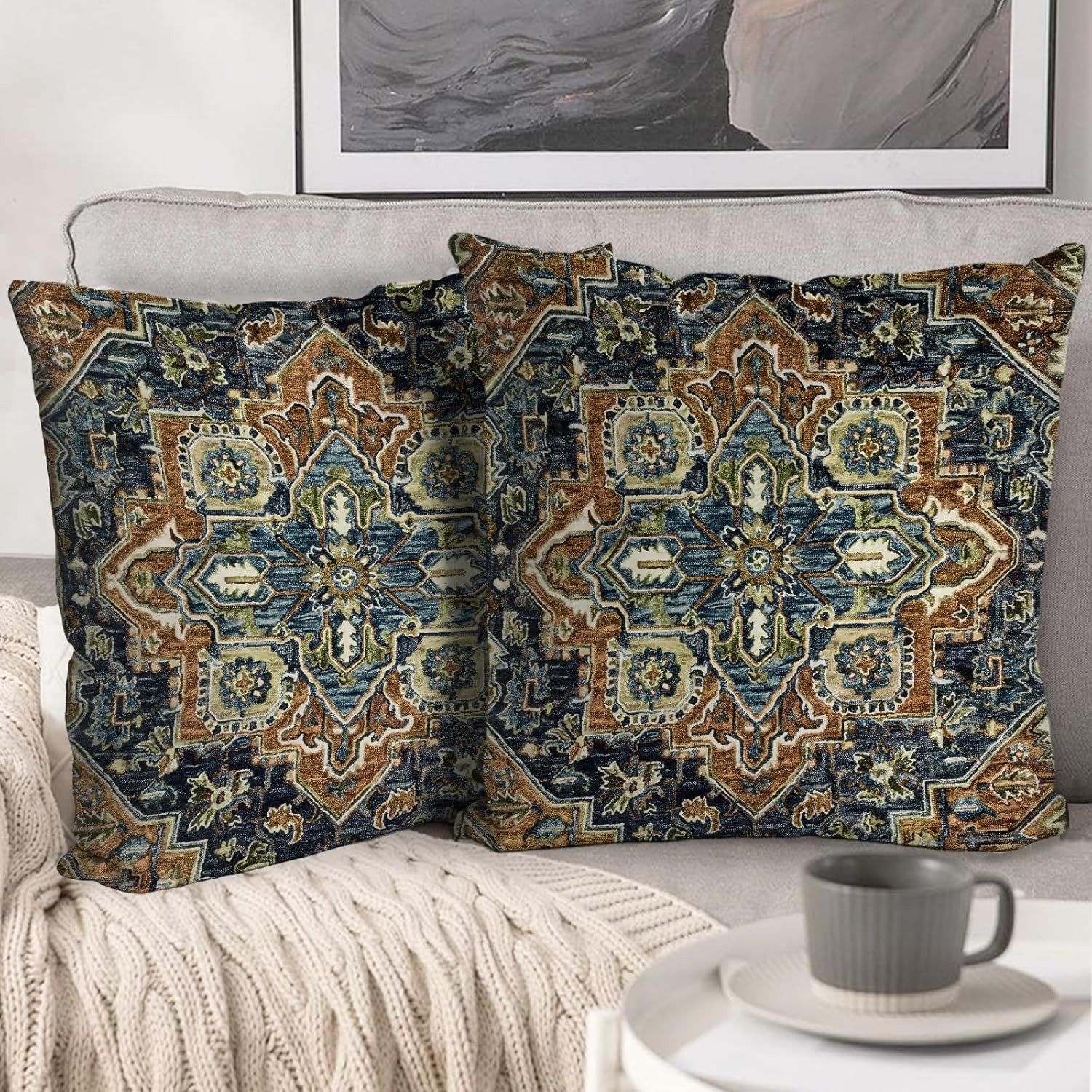 2-Pack 20x20 Inch Boho Throw Pillow Covers Bohemian Vintage Cushion Covers