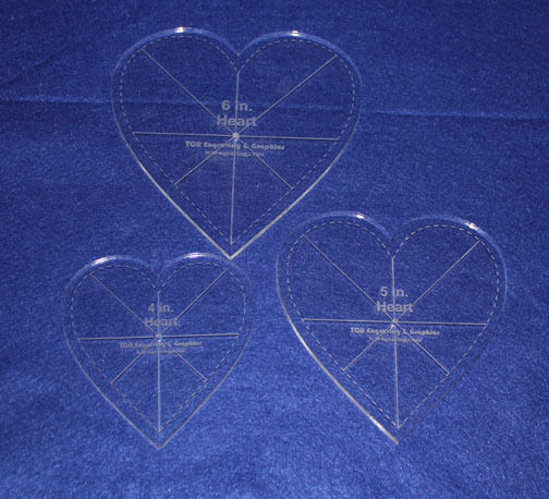 3 piece Heart Set w/guidelines & Seam Allowance- 1/4" Acrylic-Clear -