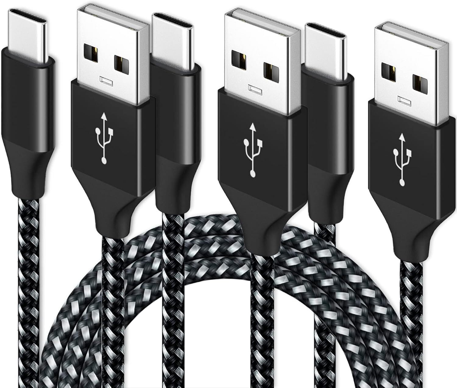 3Pack 3/6/10Ft USB to Type-C Cable Fast Charger Charging Data Sync Cord