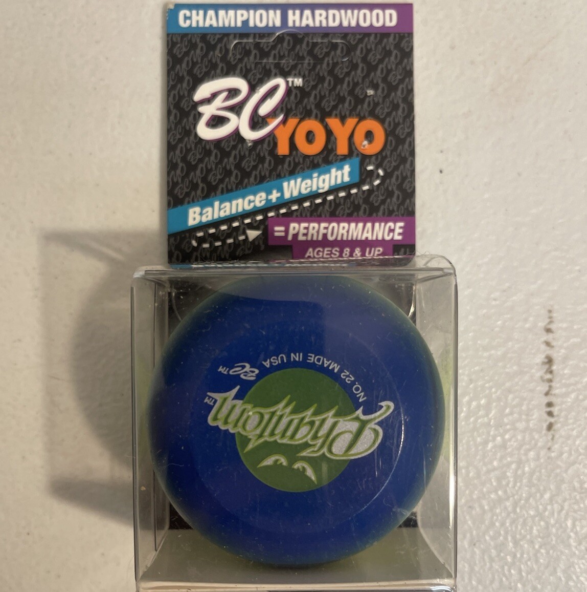 VINTAGE NOS Wood Champion Hardwood YOYO BC yo-yo Phantom #22 Blue Green USA