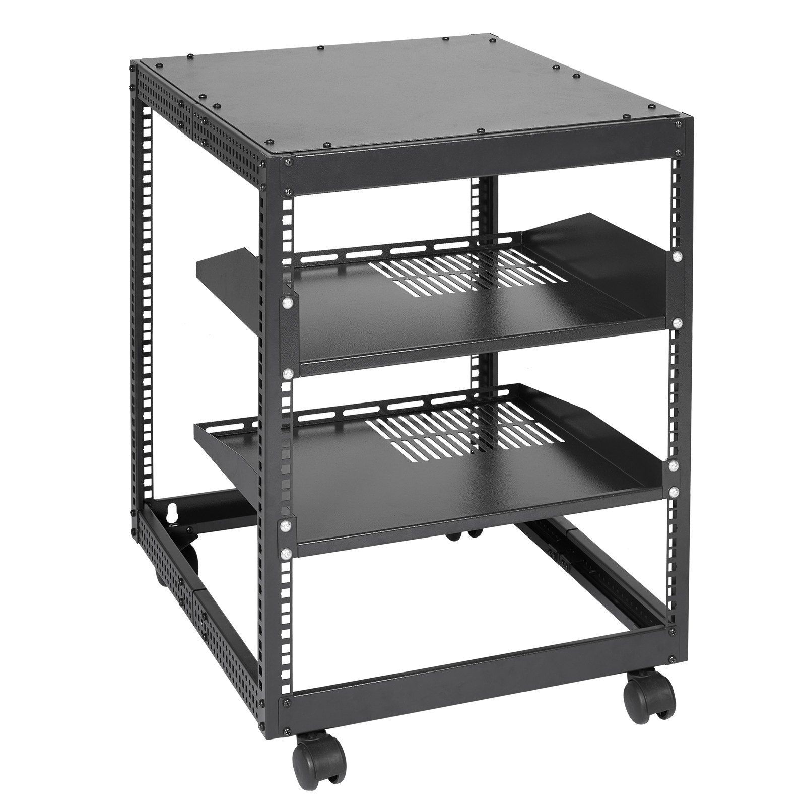 12U 4-Post Open Frame Server Rack 15-40in Adjustable Depth with Casters