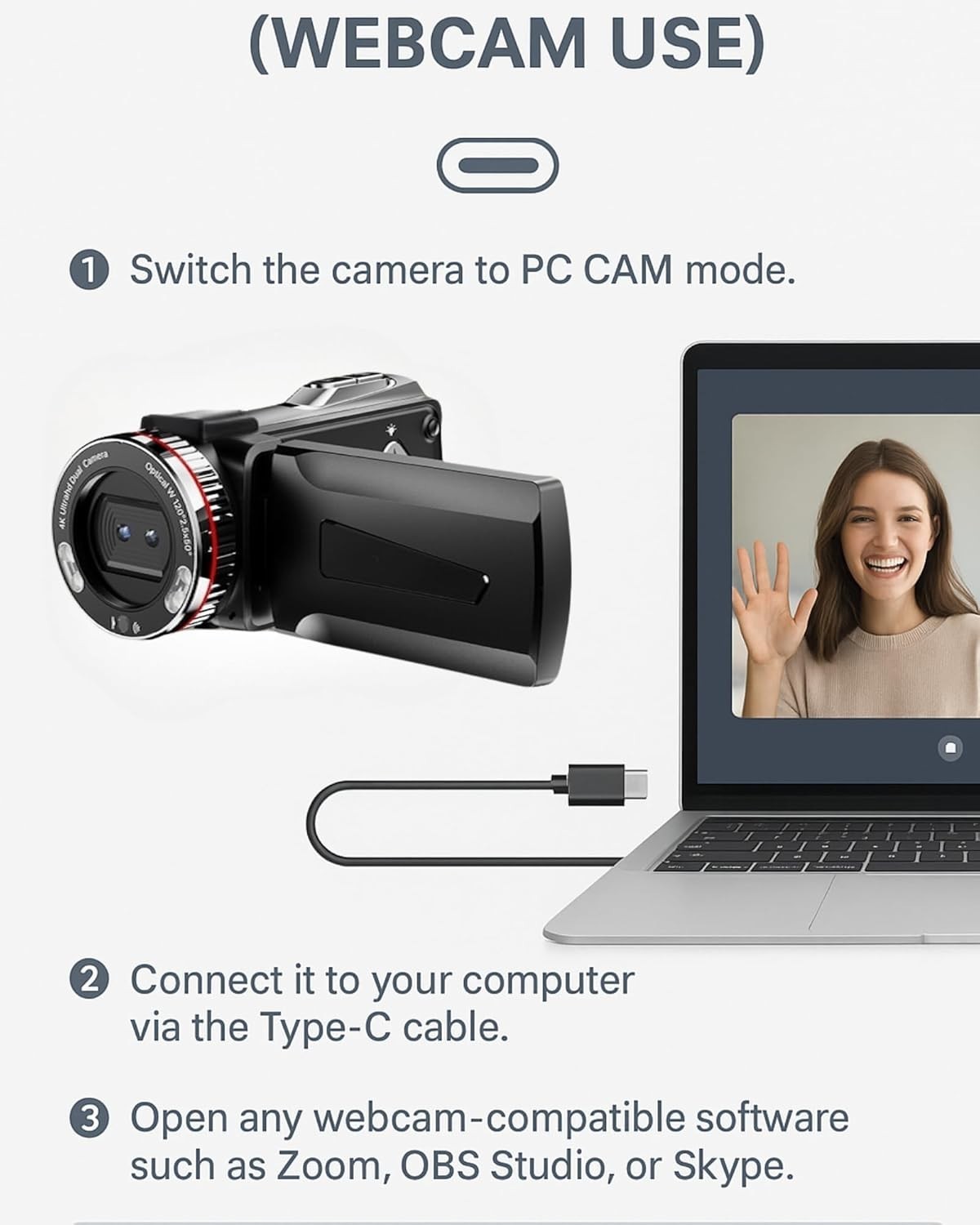 4K 60FPS Video Camera HDMI & Mic Rotatable Screen