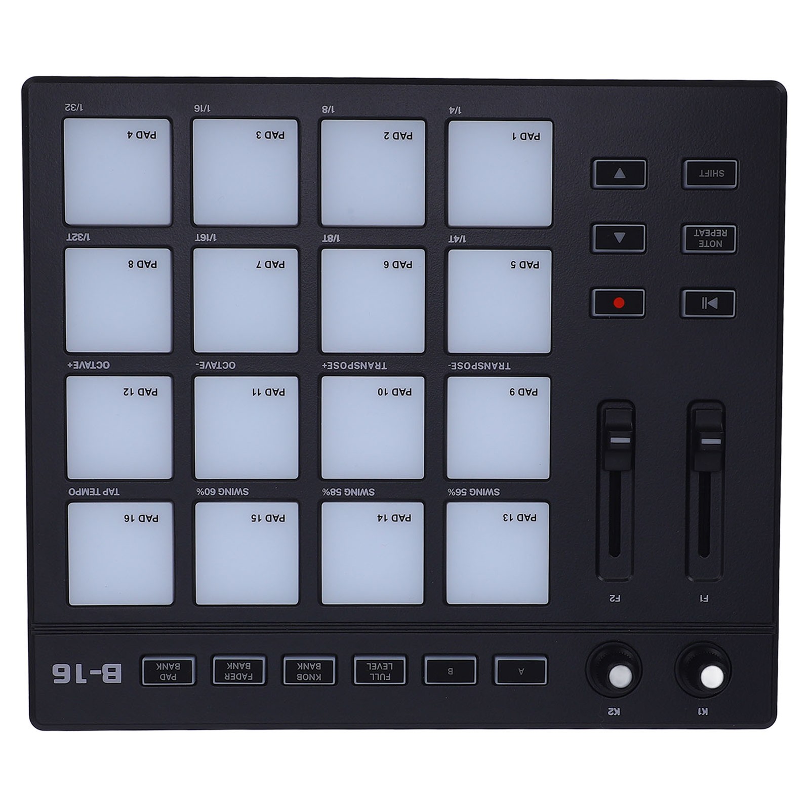 MIDI Controller With 16 Drum Pads 2 Assignable Fader Knobs RGB Portable MIDI