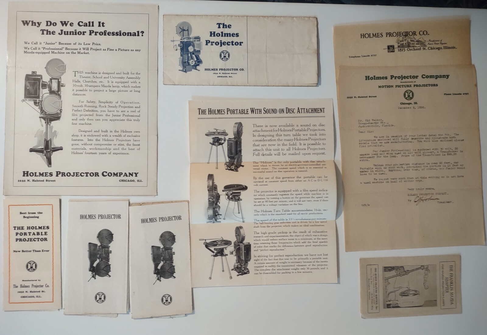 Holmes Motion Picture Projectors Brochures Letters Sale Jax FL Theatre Ephemera