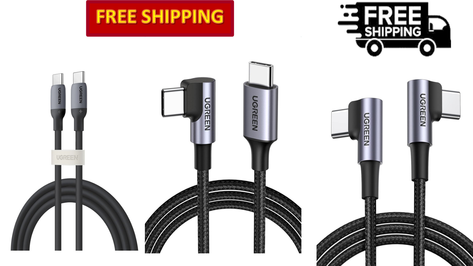 UGREEN USB C Cable Fast Charging, 60W USB C to USB C / USB C 90 Degree Cable