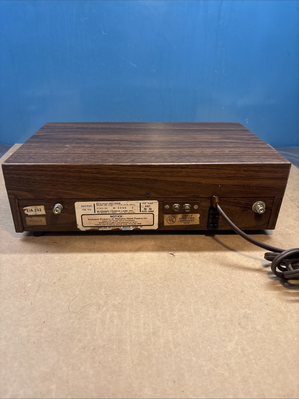 Vintage Wometco 4161 Home Theater Decoder.