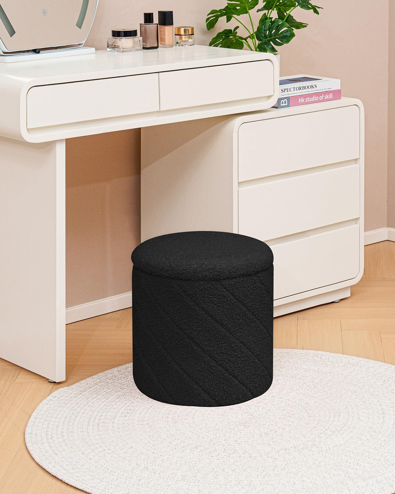 ZOLANOful Round Ottoman with Storage, Boucle Foot Rest Stool with Reversible ...