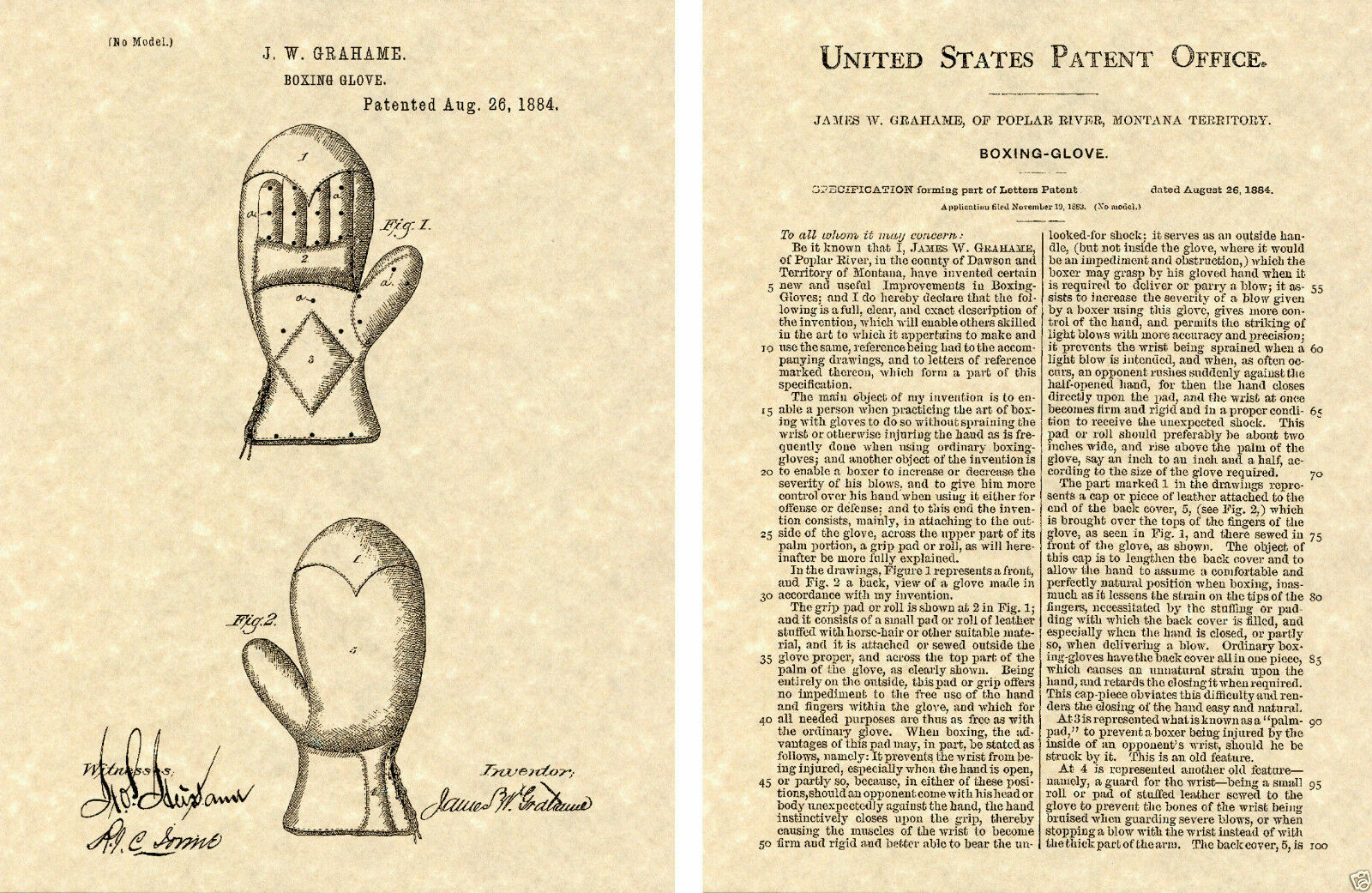 1st BOXING GLOVE PATENT Art Print READY TO FRAME Grahme ring boxer leather