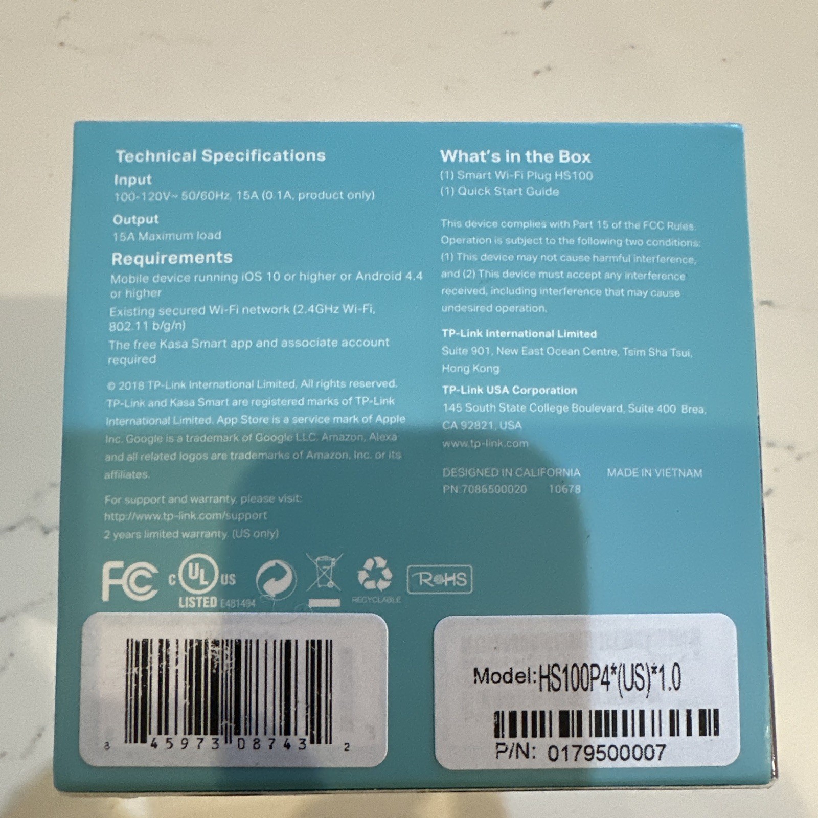 TP-Link Kasa HS100 Smart Wi-Fi Plug Alexa/Google, Remote Access, Scheduling