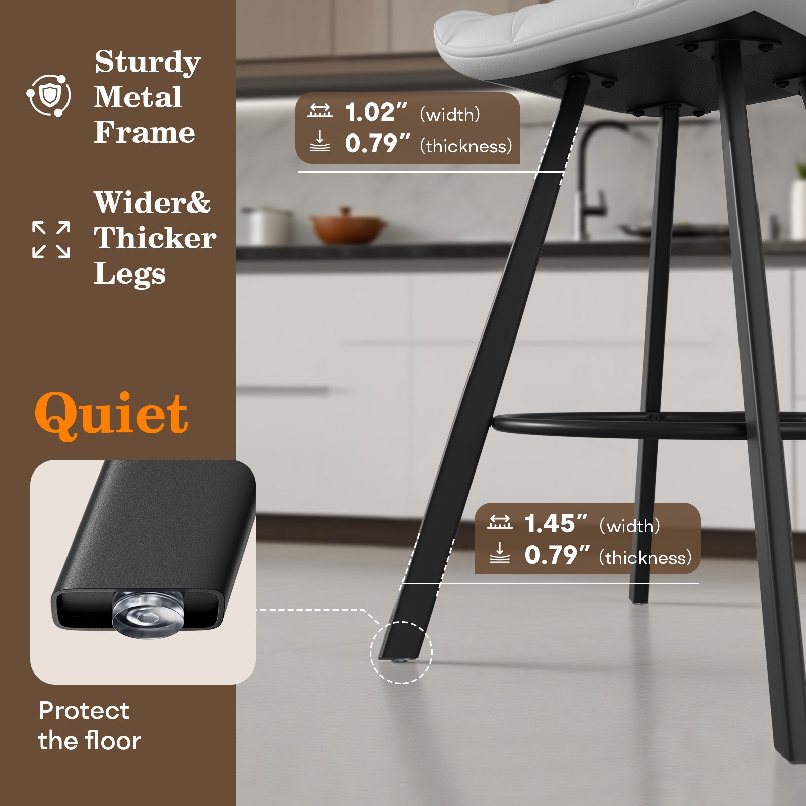Bar Stools Set of 3/6 26" Counter Height with Low Back and Footrest for Kitchen