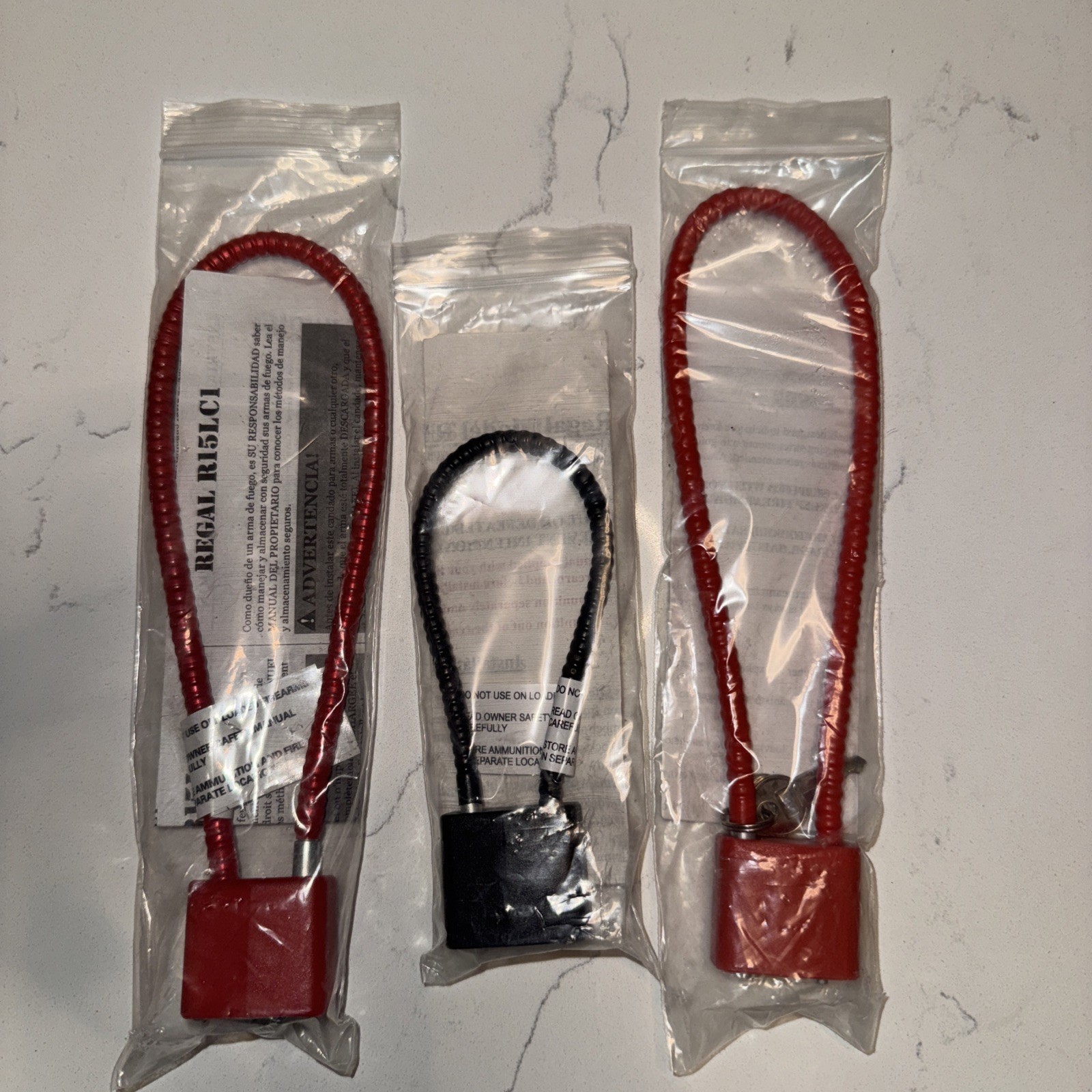 Regal Firearm Gun Safety Cable Lock Brand New 3 Locks Various Sizes Red Black Og
