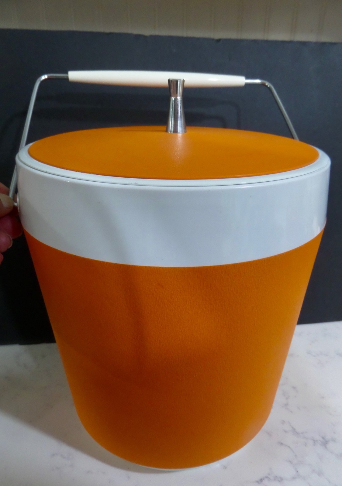 West Bend Thermo-Serv Insulated Ice Bucket - Orange & White - RETRO-Vintage