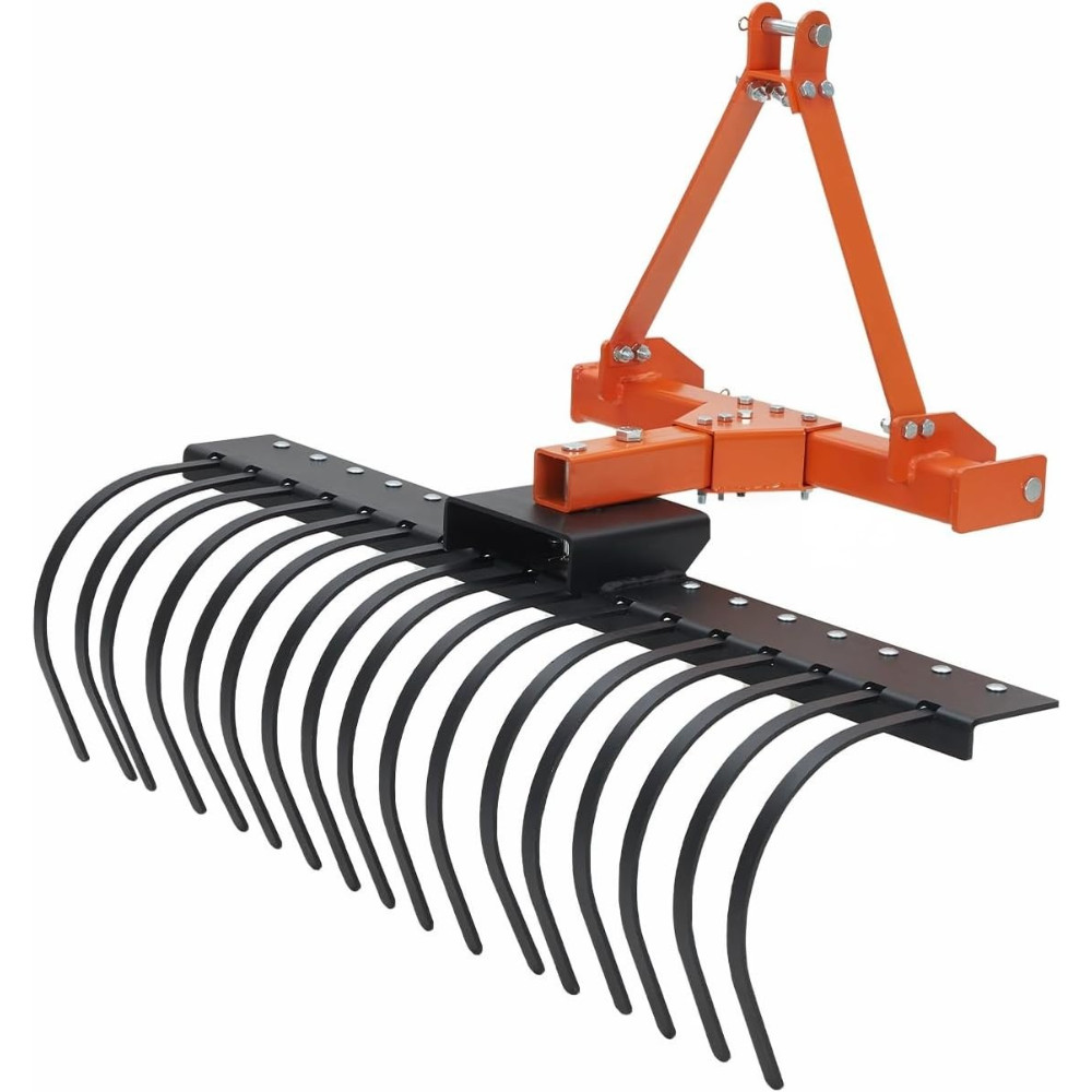 Black 3 Point 50" Landscape Rake for Cat 0/1 with 360° Rotation & Spring Tines