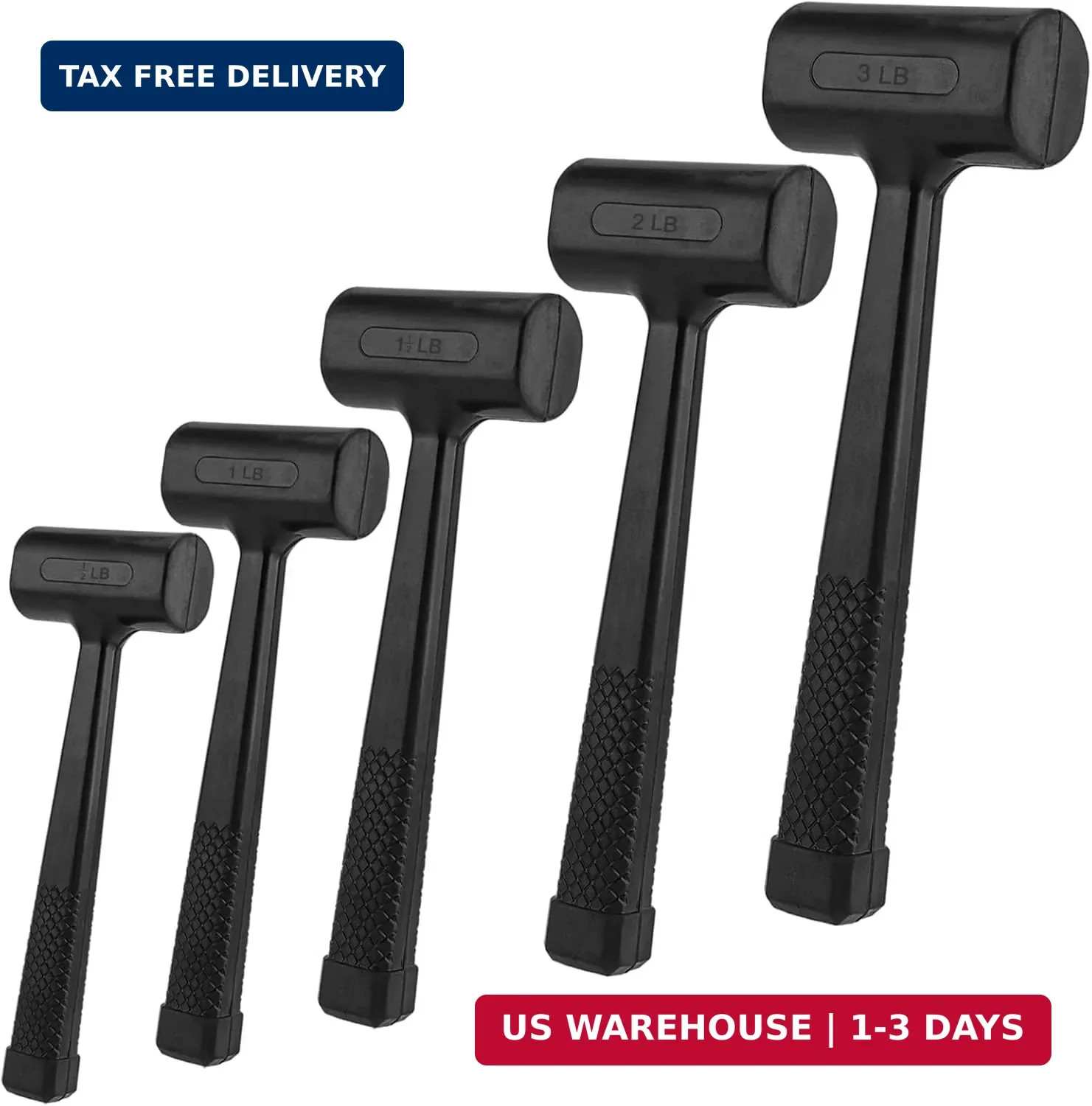 5 Pieces Deadblow Hammer Set, 0.5LB, 1LB, 1.5Lbs, 2LB, 3Lbs Rubber Mallet, Rubbe