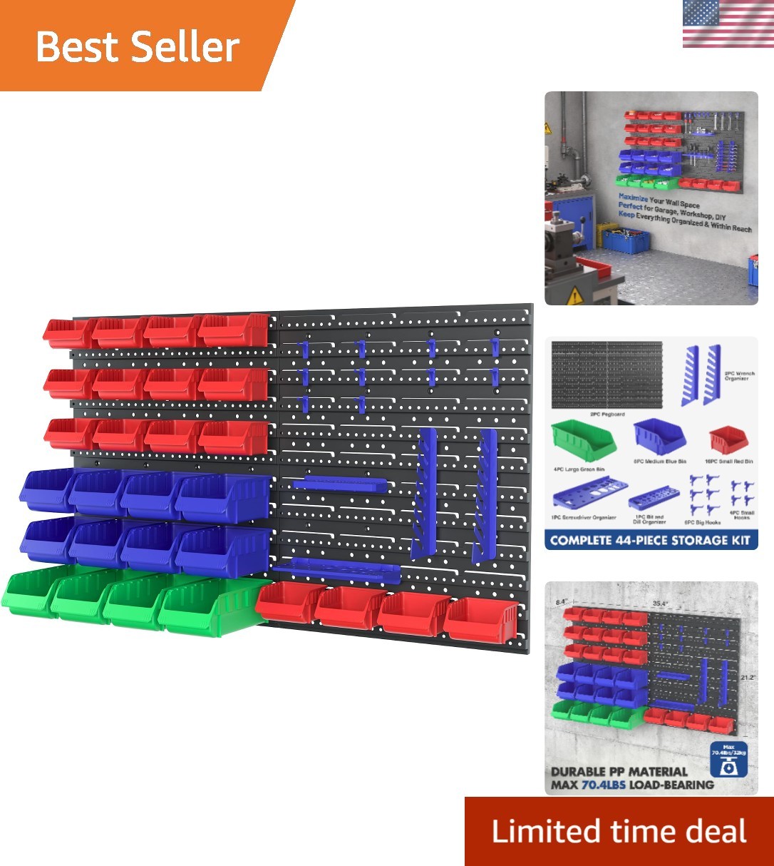 Versatile Pegboard Organizer: 44PC Tool Storage for Craft & Garage Spaces