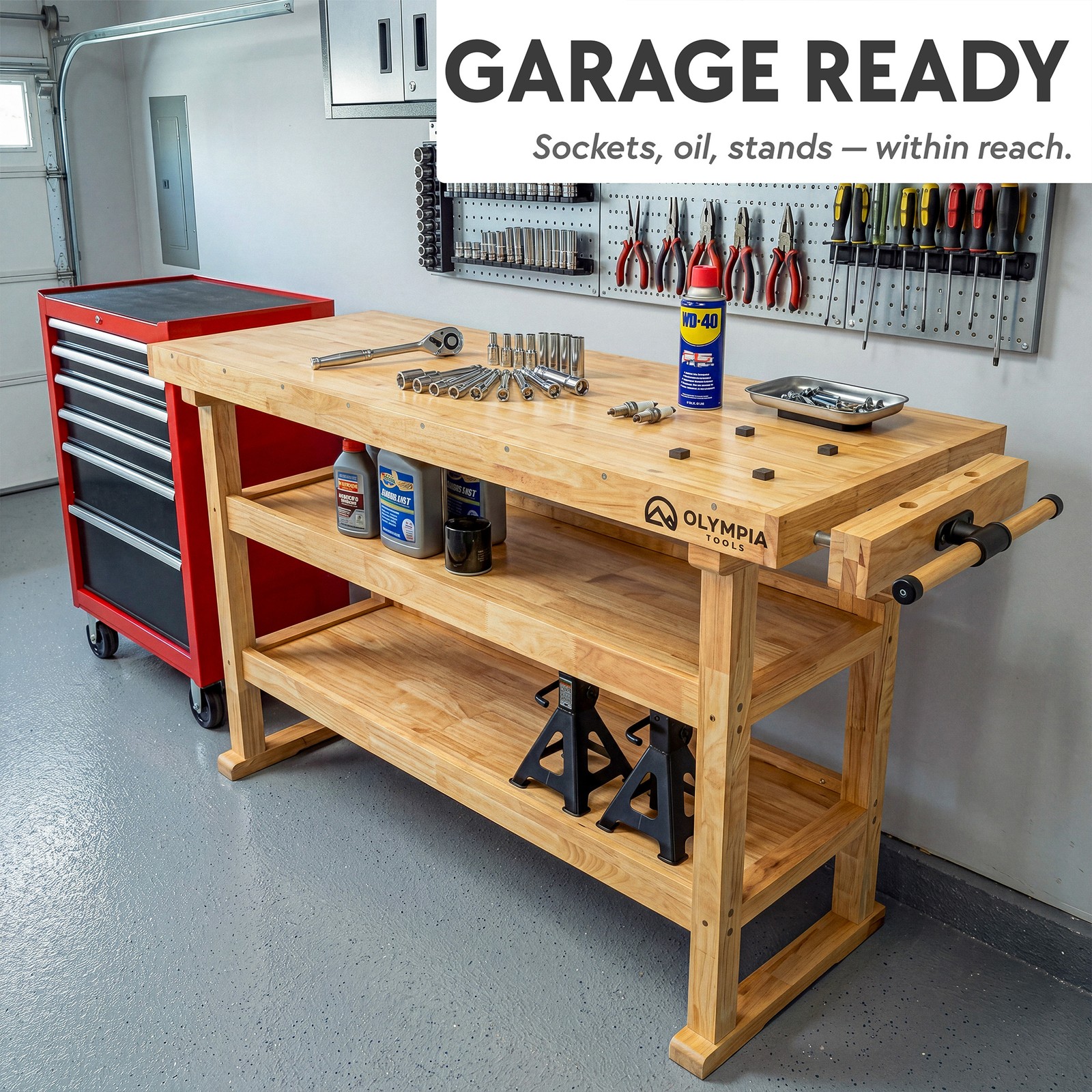 Olympia Tools 60 Inch Heavy Duty Rubberwood Workbench