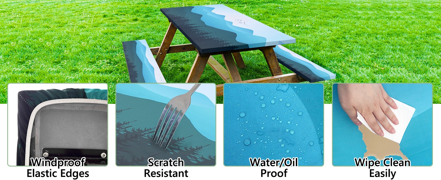 Picnic Table Cover with Bench Covers 6ft - Elastic Scratch-Resistant Waterproof