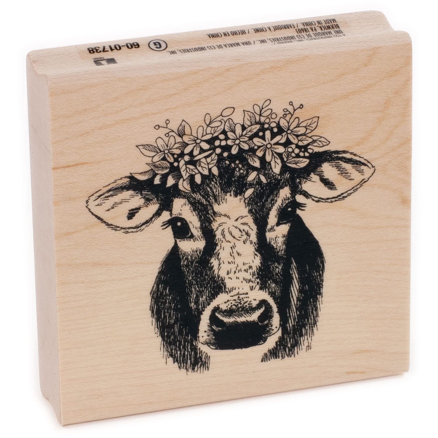 Inkadinkado 60-01738 Floral Cow Wooden Rubber Stamp for Arts and Crafts, 2" x...