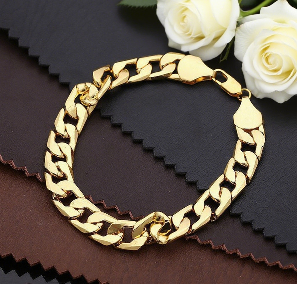 8" x12mm Men's 14k Gold Plated Cuban Link Chain Stainless Steel Bracelet