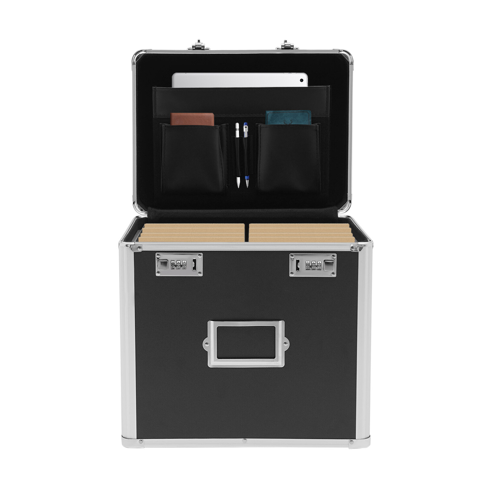 Large, Portable Locking Storage Box for Filing Letters & Documents w/Lock Black
