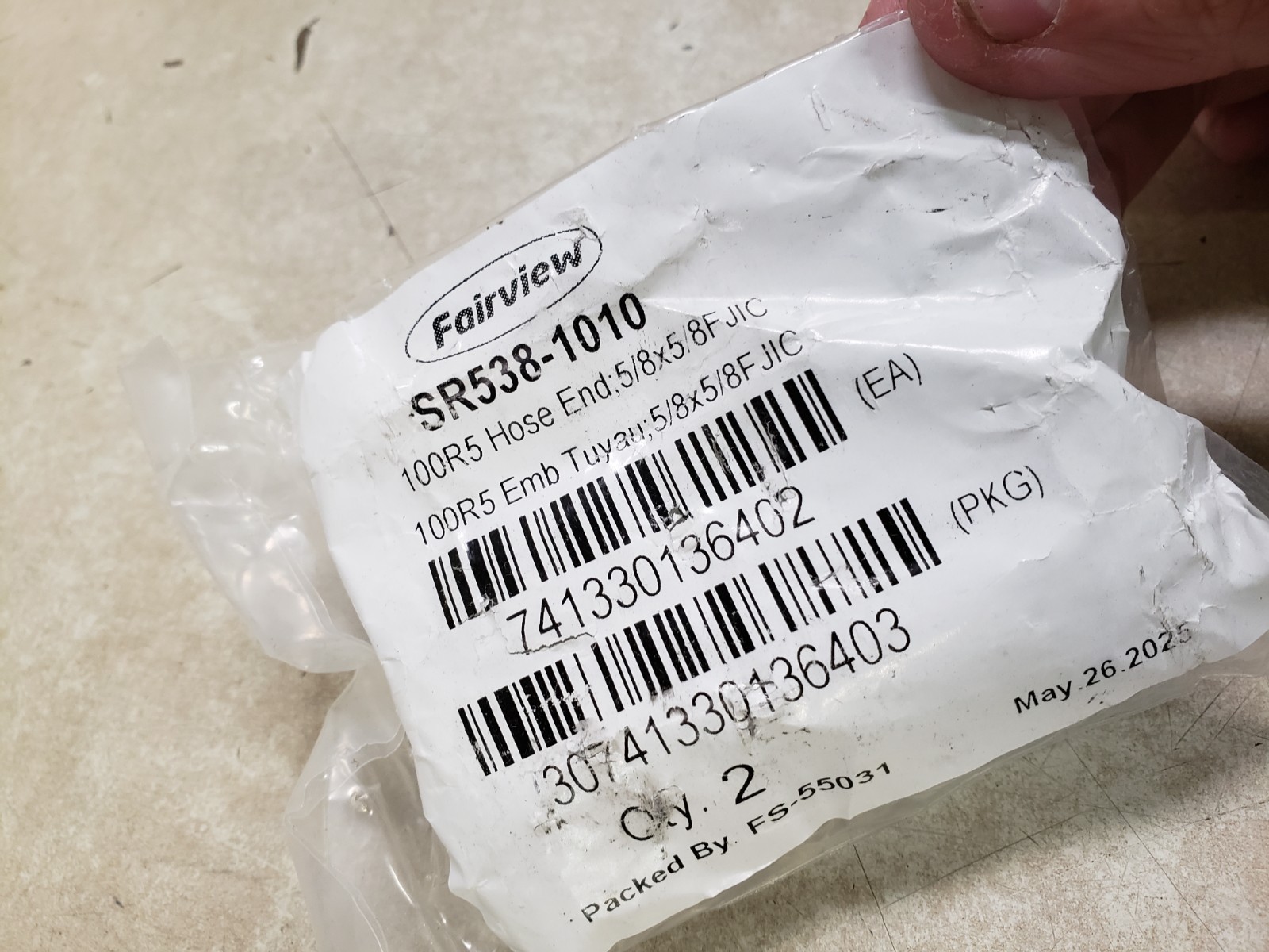 Lot of 2 - Fairview SR5381010 Reusable Fitting Hose End JIC 5/8" x 5/8"