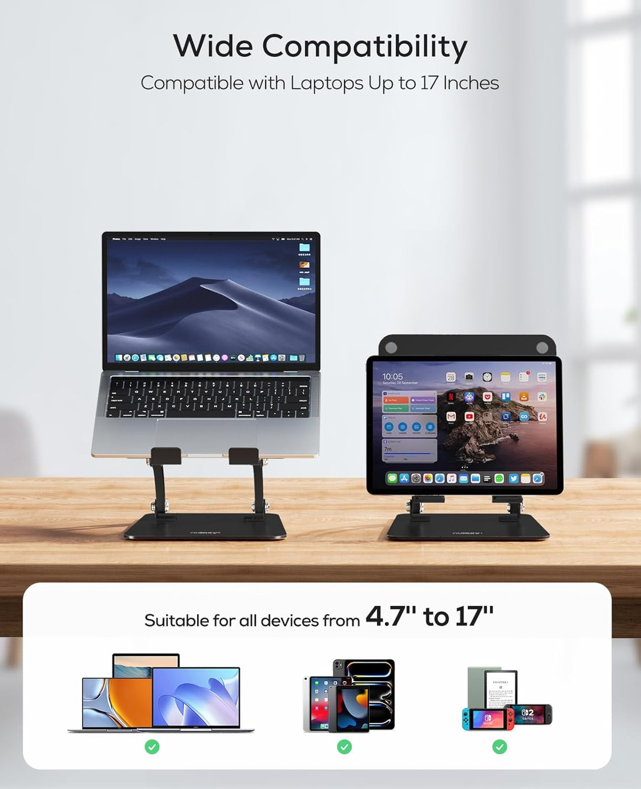 Fully Adjustable Laptop Stand for Desk, Dual Foldable Computer Riser with Heat