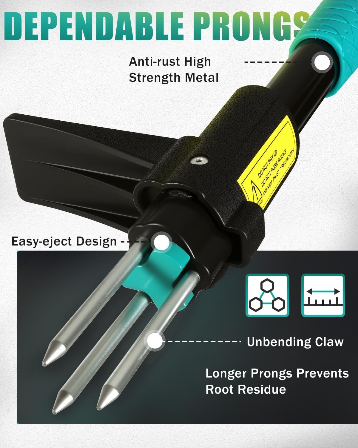 Breeze Touch 39" Weed Pulling Tool, 3-Claw T-shaped Handle, Common Teal