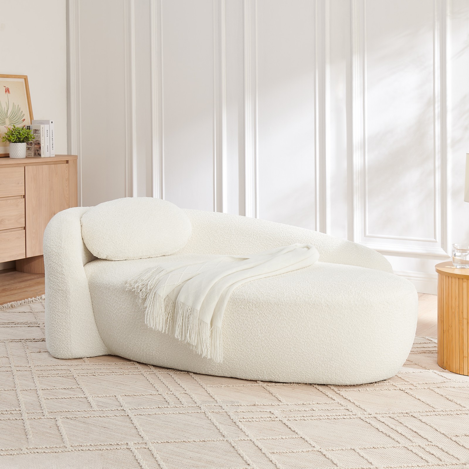 Modern Oval Single Lazy Sofa Chair with Integrated Backrest, Side Armrest an