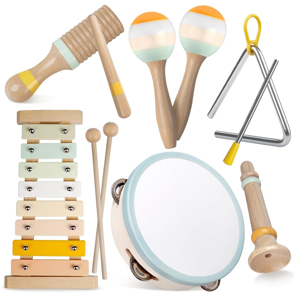 Baby Musical Instruments-Montessori Wooden Toys for Toddlers 1-3,Neutral Colo...