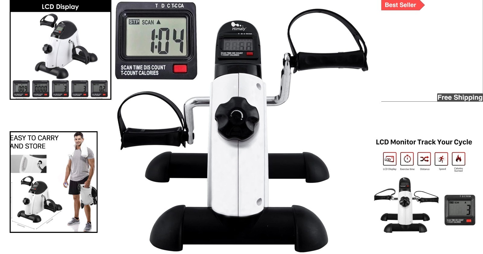 Compact Portable Pedal Exerciser with Digital LCD Display for Arm & Leg Workouts