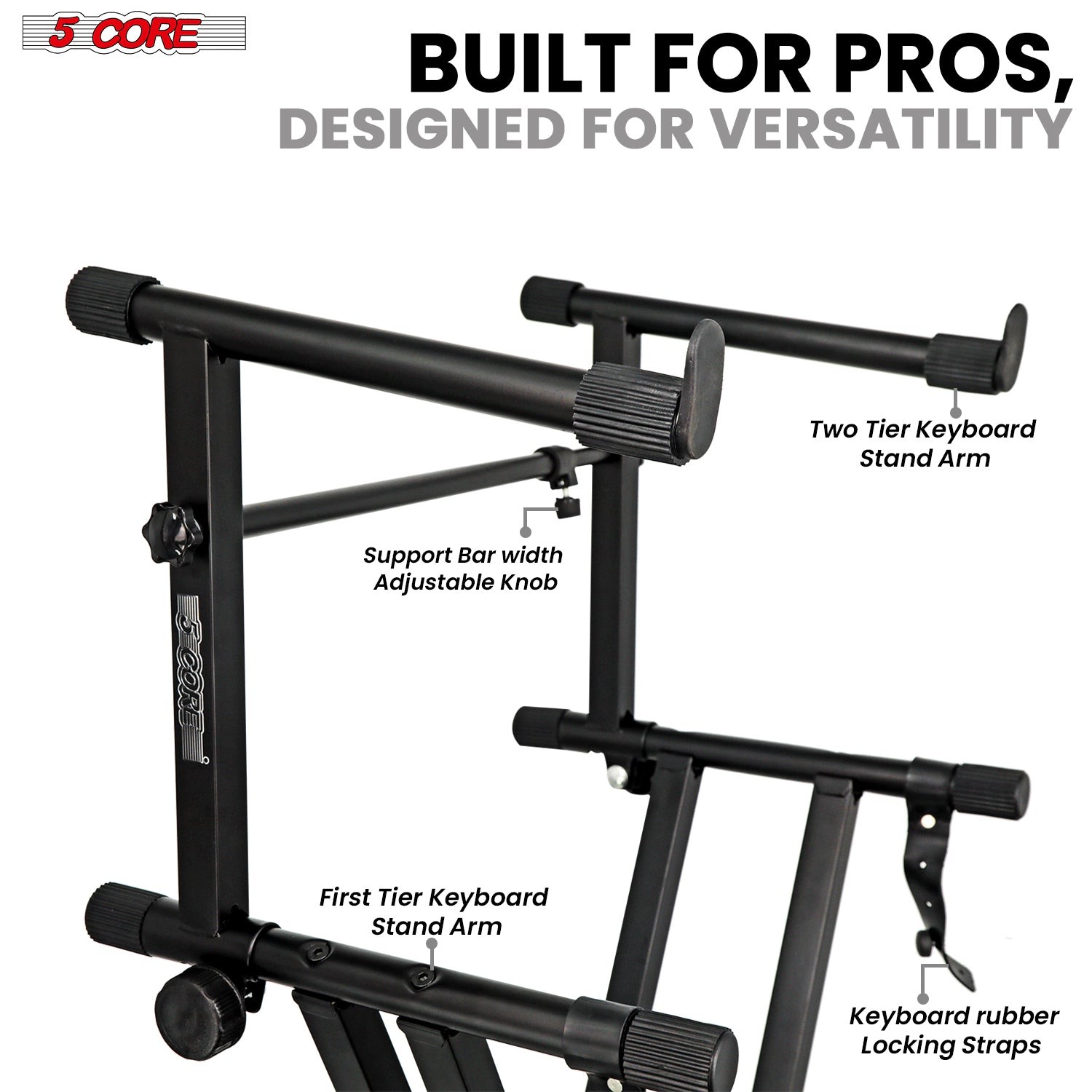 5Core 2Tier Keyboard Stand Double X Style Adjustable Electric Piano Riser Holder