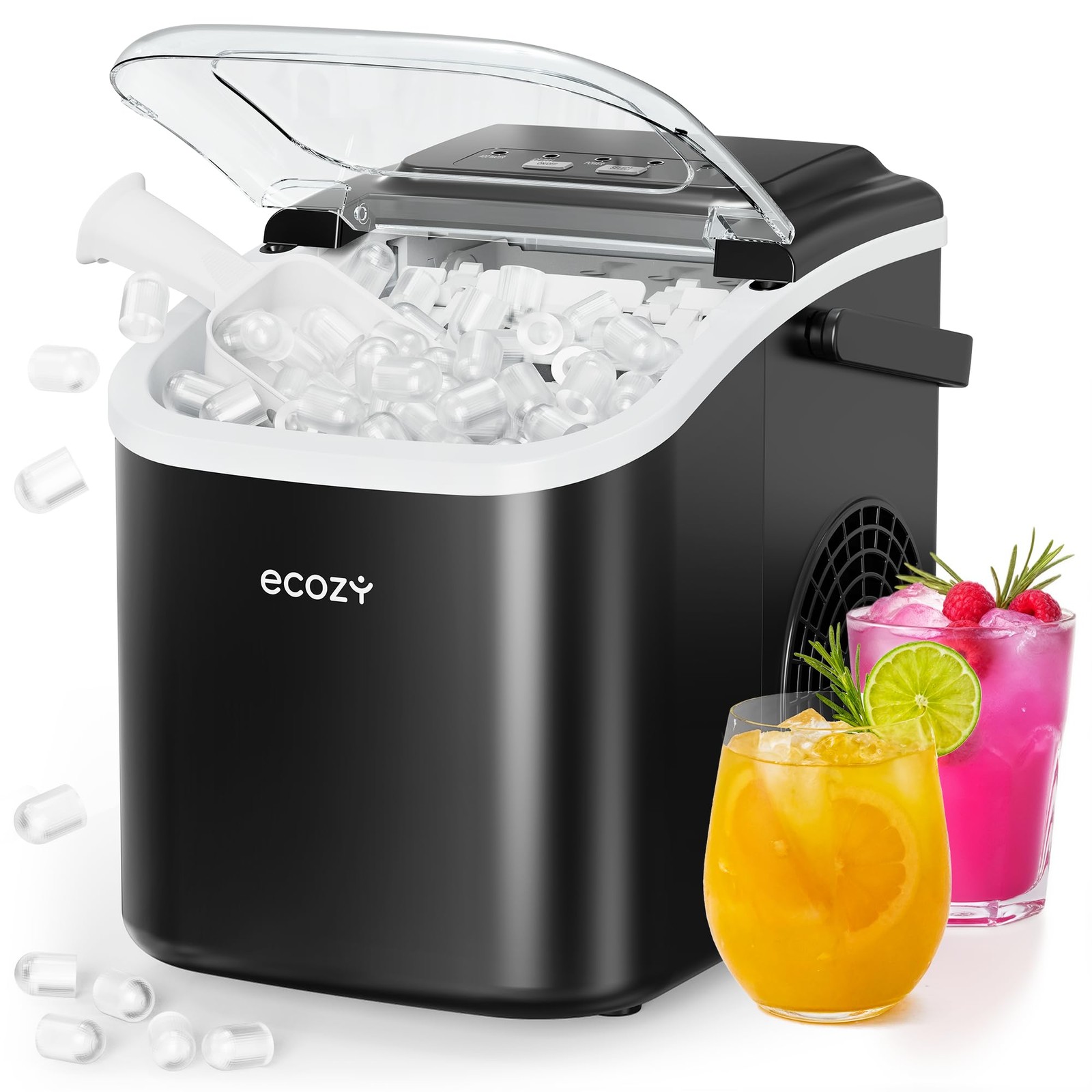 ecozy Portable Ice Makers Countertop, 8 Cubes in 6 Mins, 26lbs/Day, Bullet...