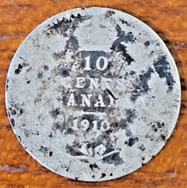 1910 Edward VII  Canadian Ten Cents 10c coin - Fine Silver .925