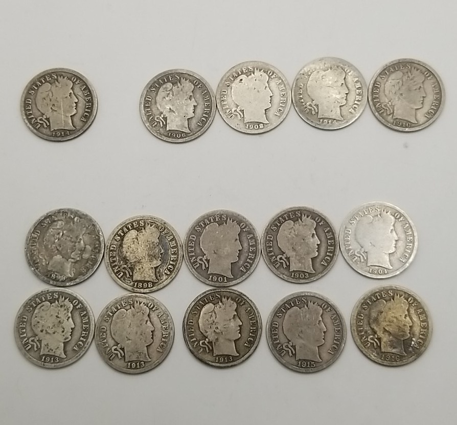 Barber Dime 15 Coin Lot #20784