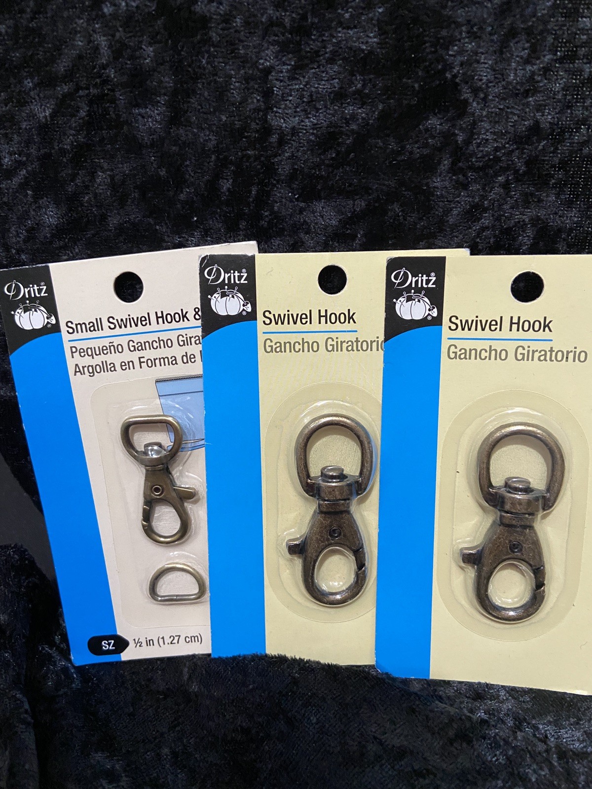 Lot of 3 Dritz Swivel Hooks - Two large and One Small Hook & D-Ring