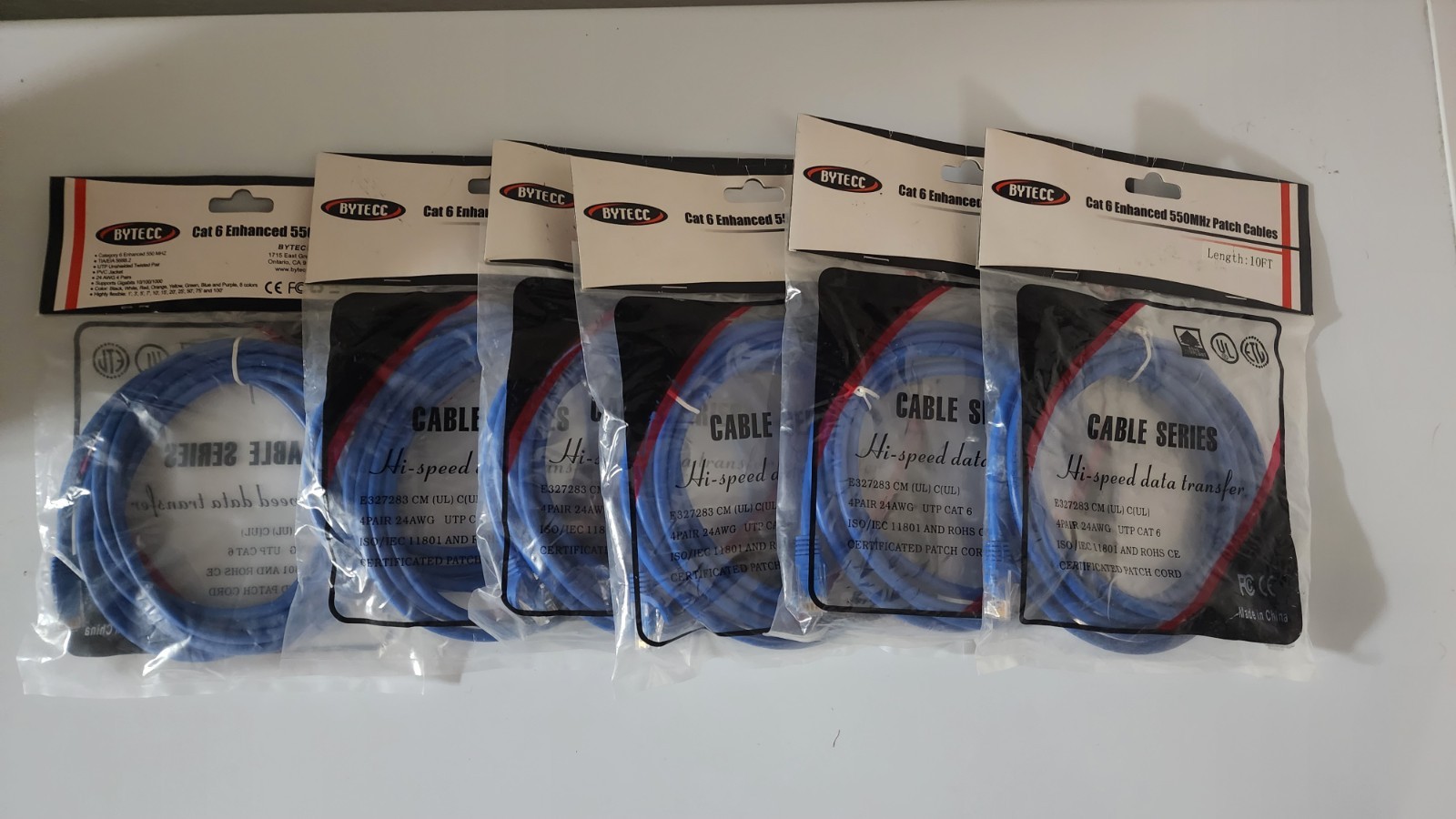 Lot Of (10) Bytecc ATP Cat 6 Enhanced 550MHz Patch Cables Blue Sealed New