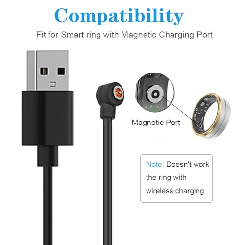 [2-Pack] Smart Ring Charger Cable, for YoR by Letsfit, COLMI, Mingdaln, Black